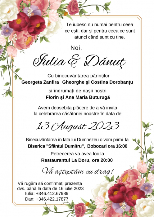 Invitatie pentru nunta, cu flori rosii si folio auriu, cu invelitoare velum si sigiliu de ceara personalizat [5]