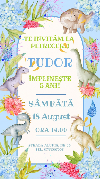 Invitatie digitala video, pentru petrecere de copii, cu tematica dinozaur [2]