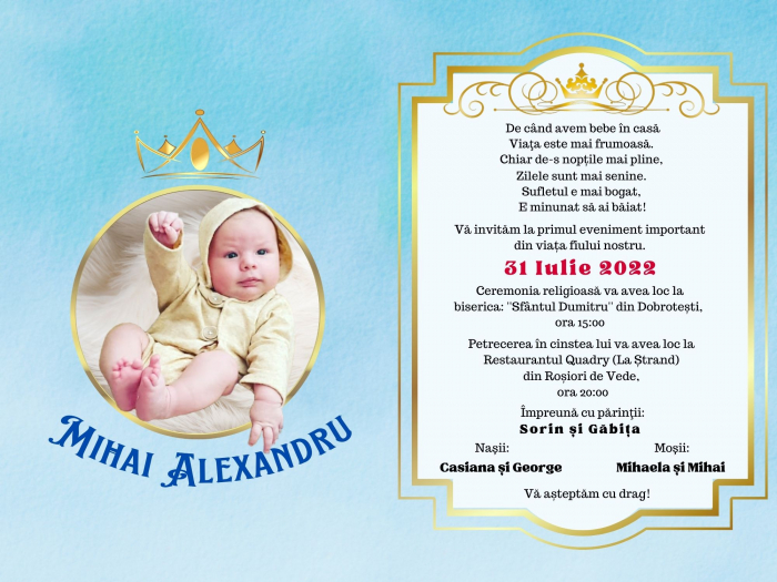 Invitatie digitala pentru botez de baietel, cu fotografie [2]