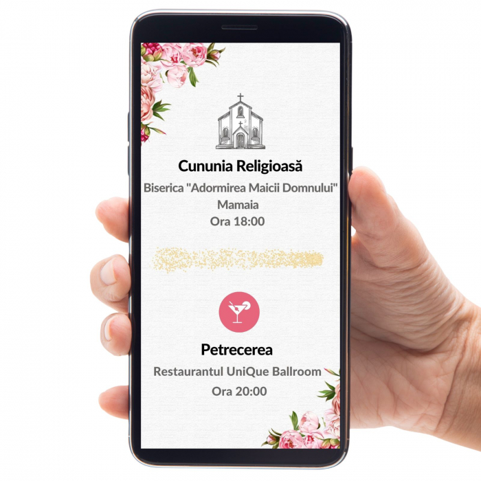 Invitatie de nunta digitala video, personalizata cu fotografie, tematica florala [4]