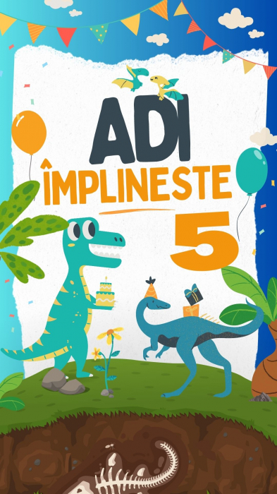 Invitatie zi de nastere digitala video, pentru copii, cu dinozauri [2]