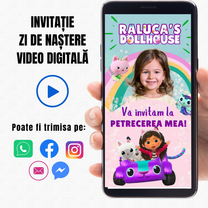 Invitație Video Digitală pentru Zi de Naștere - Tematica Gabby's Dollhouse [2]