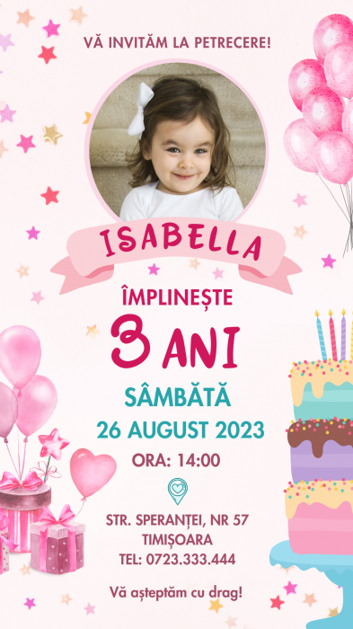 Invitatie digitala pentru zi de nastere fetita, in nuante de roz [2]
