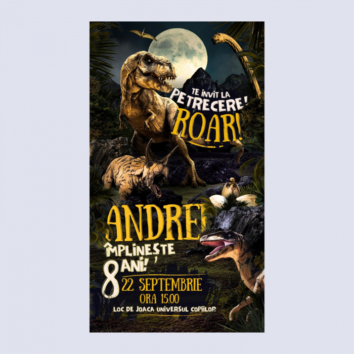 Invitatie digitala pentru zi de nastere, pentru copii, cu design dinozaur, Jurassic [2]