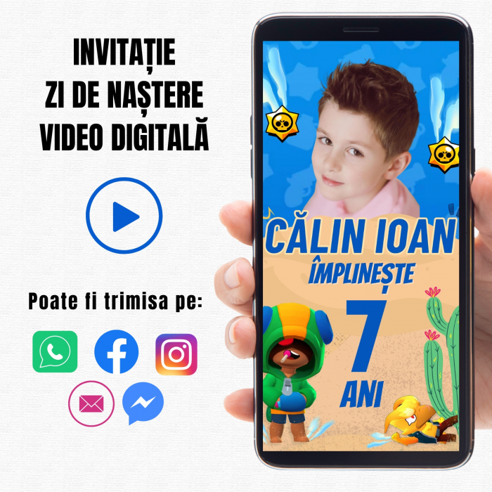 Invitatie Brawl Stars pentru Zi de Nastere - Invitatie Digitala Video Personalizata cu Foto [2]