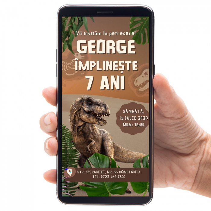 Invitatie zi de nastere digitala video, pentru copii, cu design dinozaur, Jurassic [2]