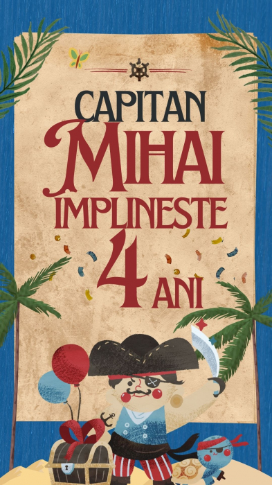 Invitatie zi de nastere digitala video, pentru copii, cu tematica marina, pirati [2]