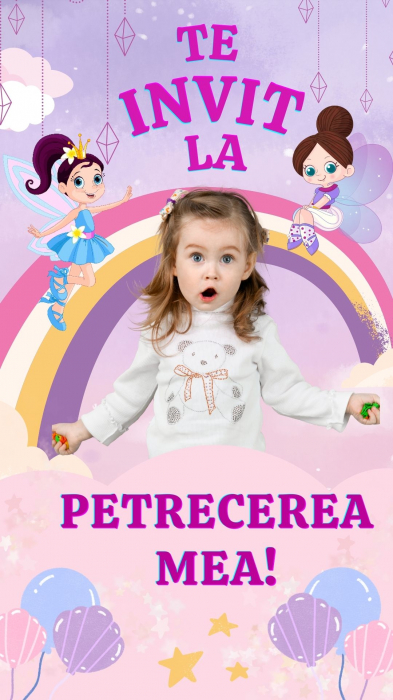 Invitatie zi de nastere digitala video si cu fotografie, pentru fetite, cu tematica zane din poveste [3]
