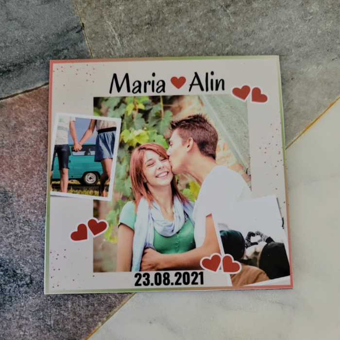 Magnet personalizat cu 3 fotografii, numele cuplului, data relatiei si multe inimioare [3]