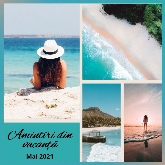 Magnet personalizat cu 4 fotografii si text, Amintiri din vacanta, turcoaz [5]