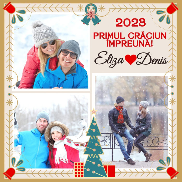 Magnet personalizat cu nume, Primul nostru Craciun, cu 3 fotografii [5]