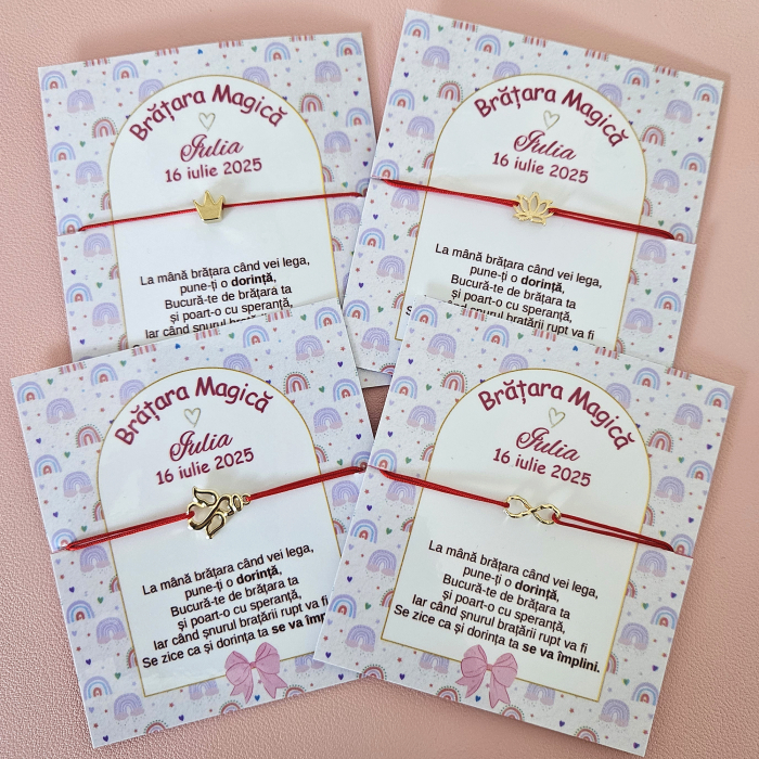 Marturii pentru botez, bratara magica cu inger, charmuri diverse, cu snur ajustabil,si cartonas personalizat [2]