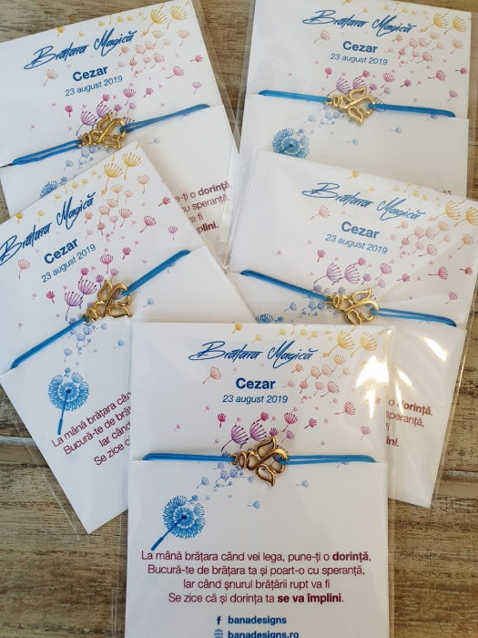 Marturii pentru botez, bratara magica cu inger, charmuri diverse, cu snur ajustabil,si cartonas personalizat [6]