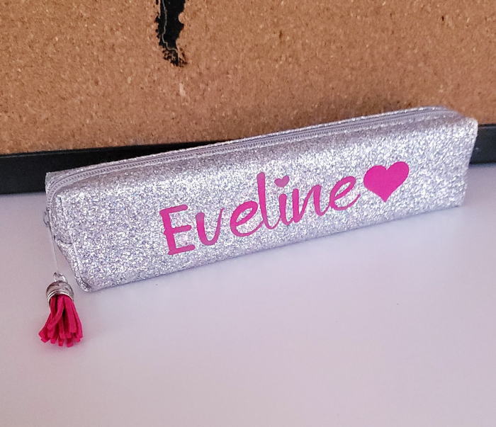 Penar tub personalizat cu nume si ciucuras, argintiu glitter [3]