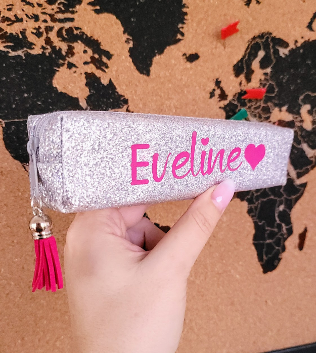 Penar tub personalizat cu nume si ciucuras, argintiu glitter [2]