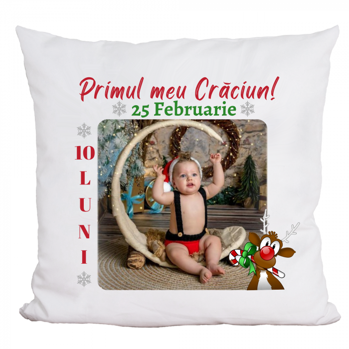 Perna alba personalizata pentru baietel, Primul meu Craciun, cu nume, varsta si fotografie [2]