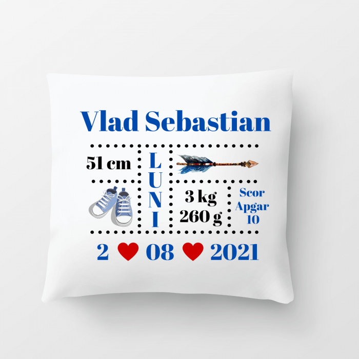 Perna alba personalizata pentru nou nascut cu nume, greutatea si data nasterii [2]