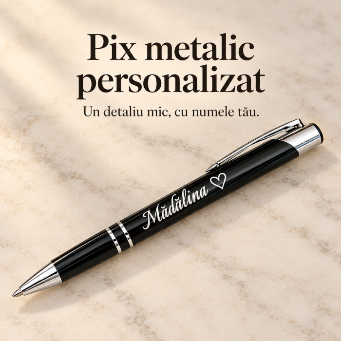 Pix metalic negru cu detalii argintii, personalizat prin gravare [2]