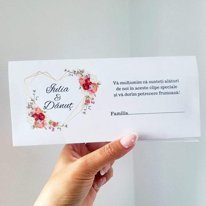 Plic de bani pentru nunta, cu flori rosii si inimioara aurie [4]