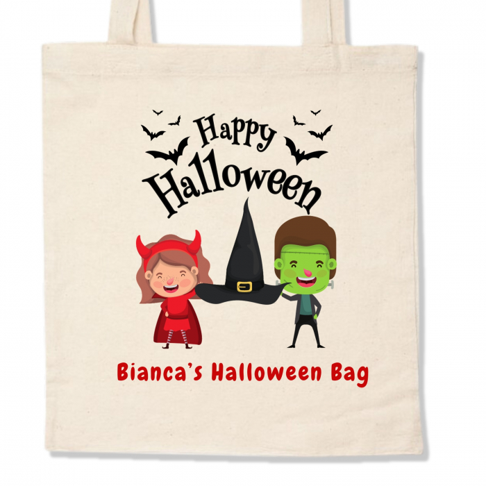 Sacosa Happy Halloween, din bumbac, personalizata cu nume [2]