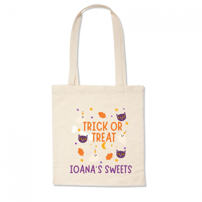 Sacosa Halloween Trick or Treat, din bumbac, personalizata cu nume [2]