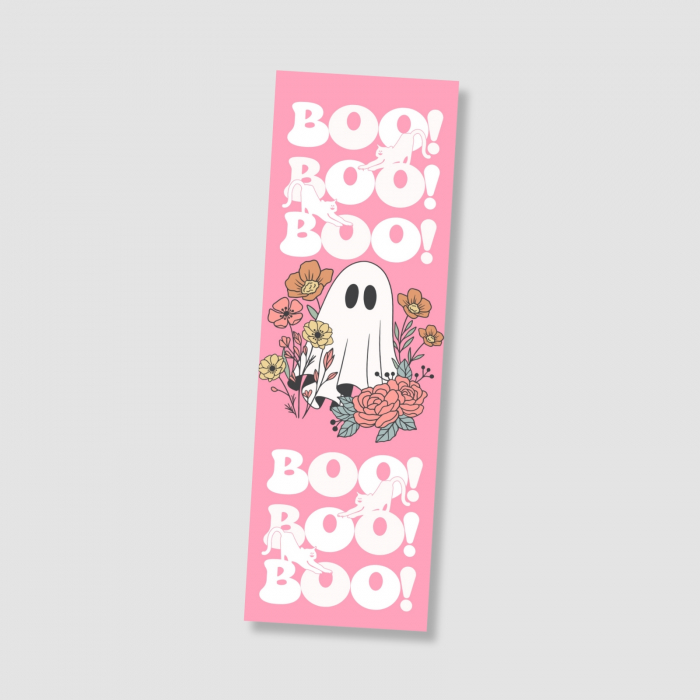 Semn de carte design Halloween cu fantoma, roz [2]