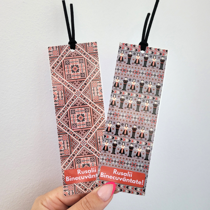 Semn de carte cu motiv traditional romanesc cu hora si mesajul Rusalii Binecuvantate [3]