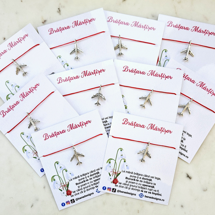 Set 10 Bratari Martisor cu avion si snur rosu ajustabil [3]