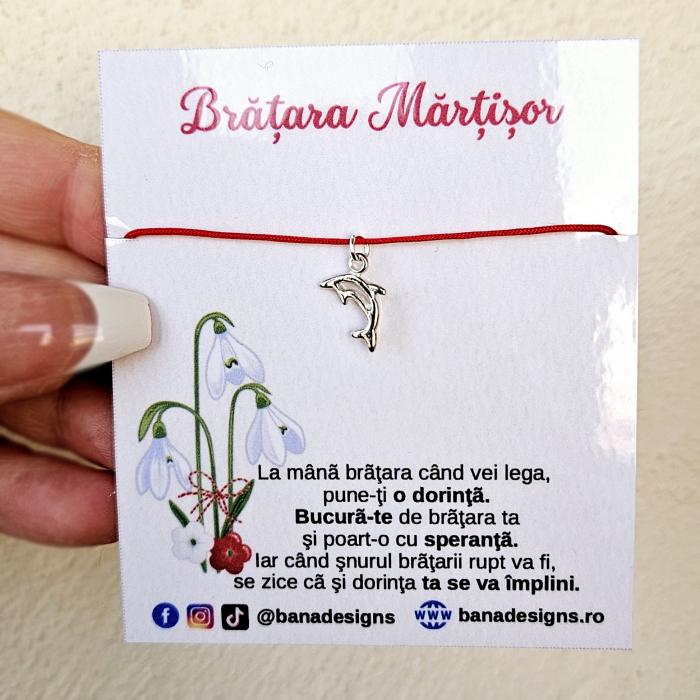 Set 10 Bratari martisor cu delfin si snur rosu ajustabil [7]