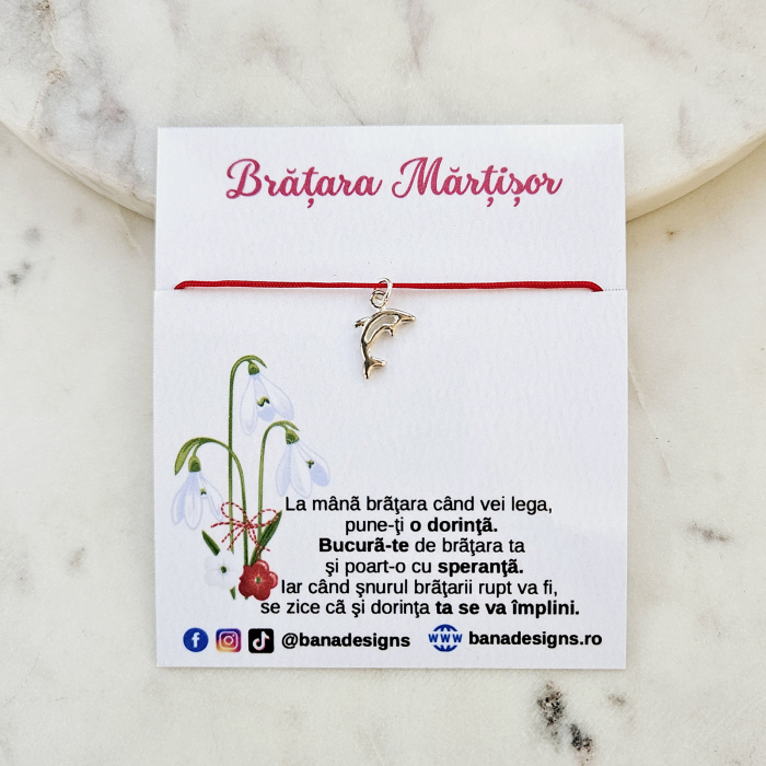 Set 10 Bratari martisor cu delfin si snur rosu ajustabil [9]