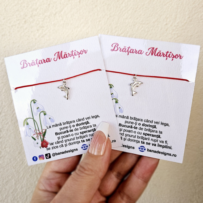 Set 10 Bratari martisor cu delfin si snur rosu ajustabil [8]