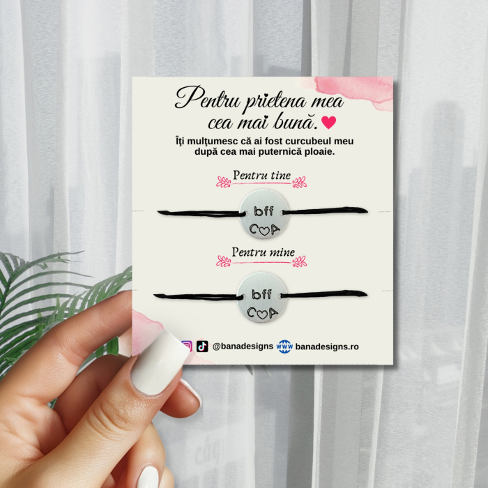 Set de 2 bratari personalizate cu initiale si BFF, pentru cele mai bune prietene gravate pe banut, cu snur ajustabil simplu [3]