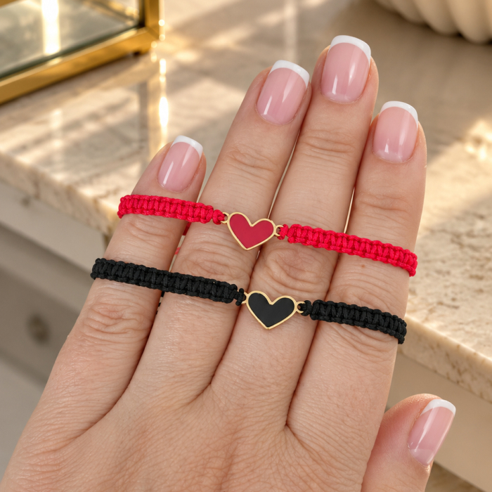 Set 2 Brățări Cuplu Inimioare Personalizate cu Initiale, Inox Waterproof, impletite [7]