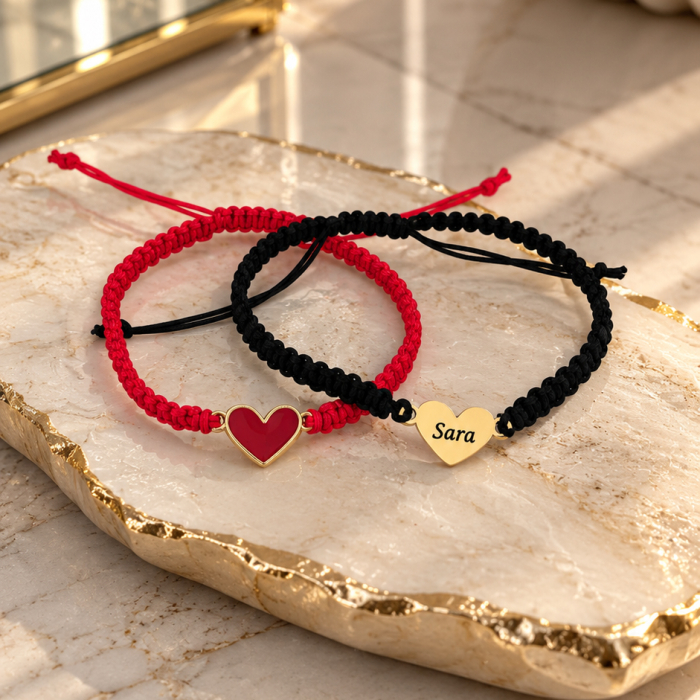 Set 2 Brățări Cuplu Inimioare Personalizate cu Initiale, Inox Waterproof, impletite [3]