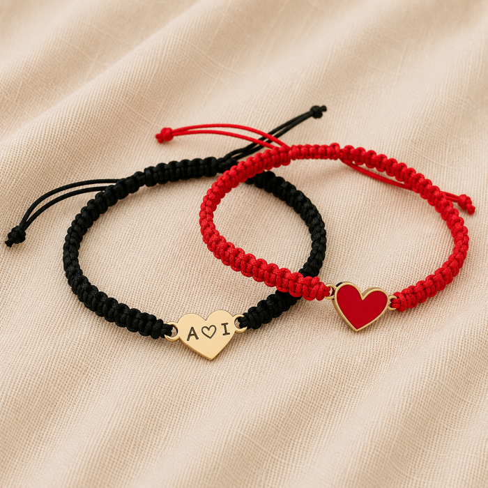 Set 2 Brățări Cuplu Inimioare Personalizate cu Initiale, Inox Waterproof, impletite [2]
