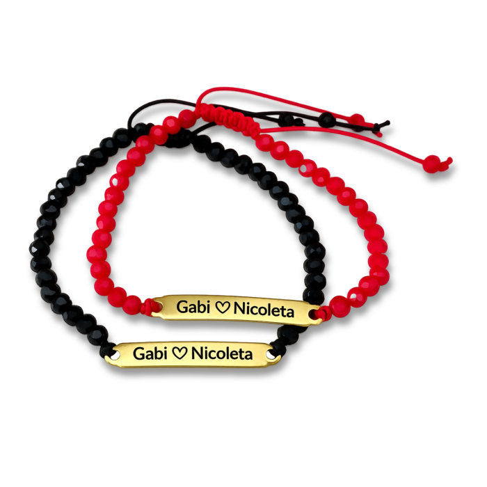 Set 2 brățări personalizate cu nume gravate pe plăcuțe aurii din inox IP plated [6]