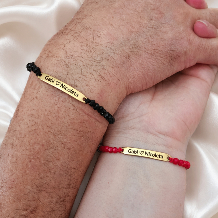 Set 2 brățări personalizate cu nume gravate pe plăcuțe aurii din inox IP plated [2]