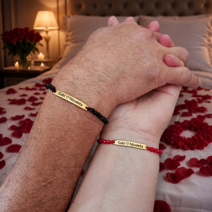 Set 2 brățări personalizate cu nume gravate pe plăcuțe aurii din inox IP plated [3]