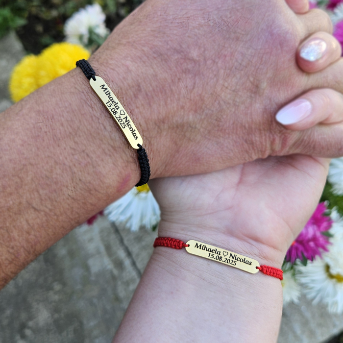 Set 2 brățări personalizate cu nume gravate pe plăcuțe aurii din inox IP plated [4]