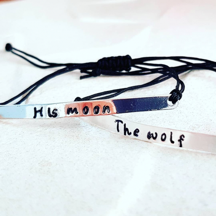 Set 2 Bratari personalizate, His moon, The Wolf, gravate pe placuta placata cu argint, cu snur special, ajustabil [2]