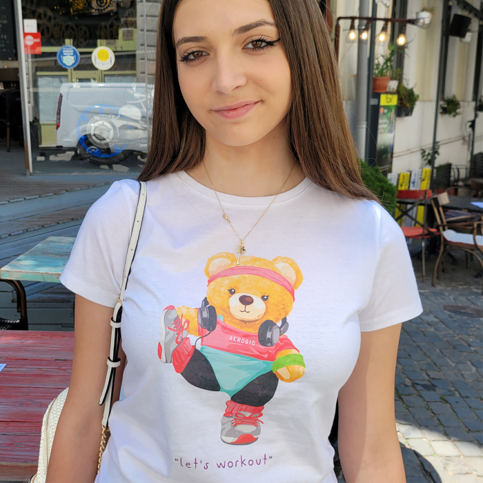 Set 2 tricouri pentru cuplu Teddy Bears, cu design ursulet, din bumbac [9]