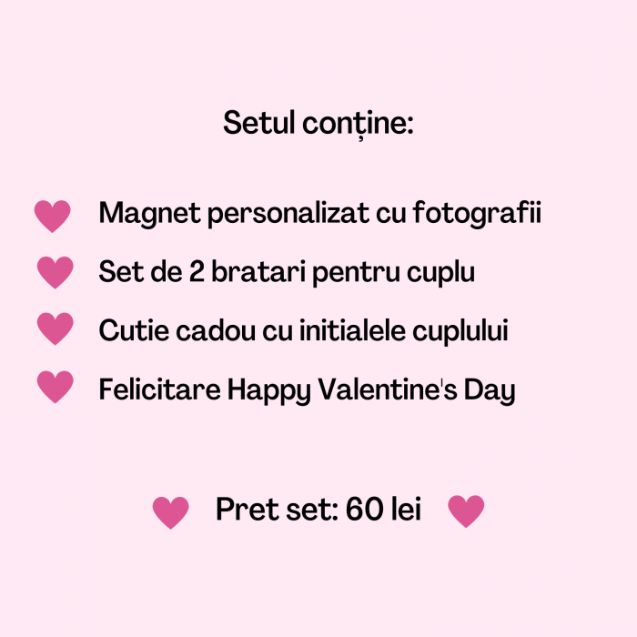 Set cadou cuplu, pentru Valentine's Day, cu bratari personalizate, magnet, felicitare si cutie cadou [2]