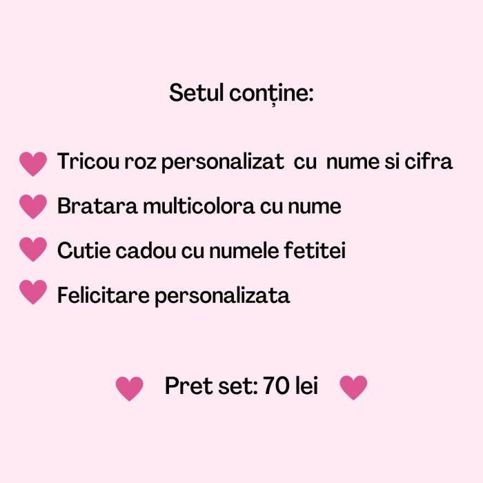 Set cadou personalizat pentru fetite, cu tricou, bratara, felicitare si cutie cadou [5]