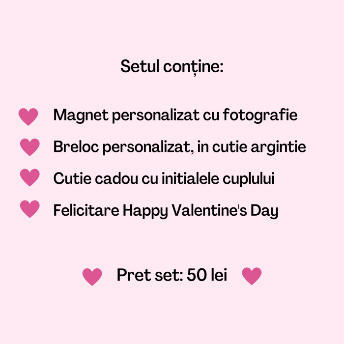 Set cadou cuplu, pentru Valentine's Day, cu breloc personalizat, magnet, felicitare si cutie cadou [2]