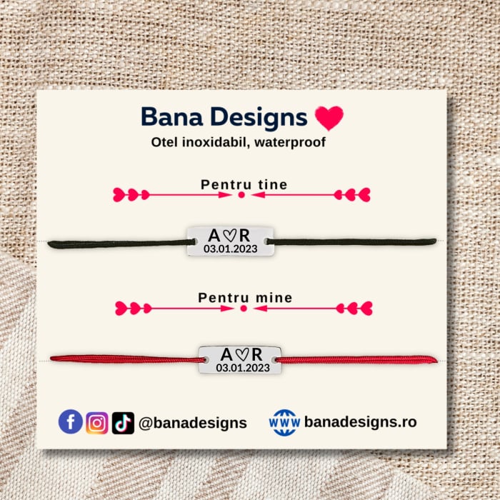 Set cadou romantic cu 2 brățări gravate, cutie personalizată, ursuleț din plus și felicitare cu poză. Ambalare de lux, ideal pentru aniversări și surprize. [2]