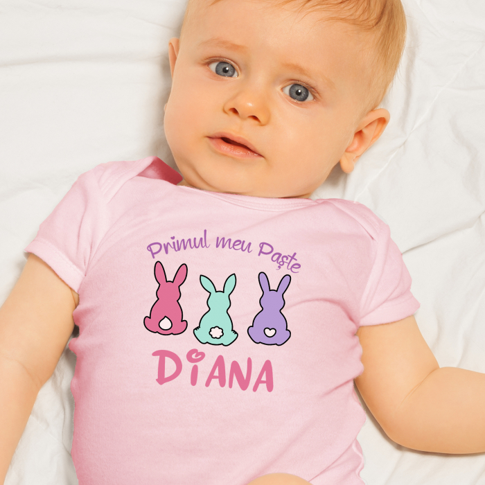 Set cadou personalizat pentru fetita, pentru Paste, cu body, bratara personalizata, felicitare si cutie cadou [7]