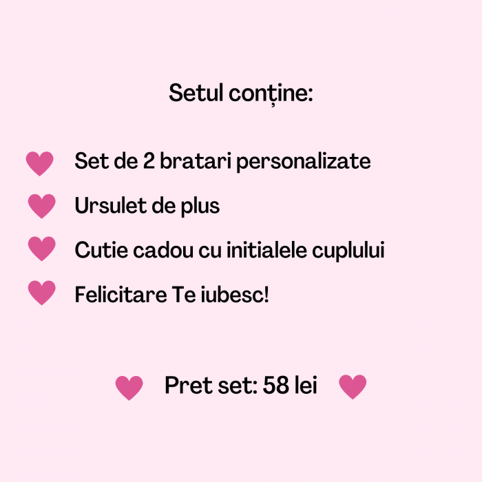 Set cadou cuplu, pentru Valentine's Day, cu bratari personalizate, ursulet, felicitare si cutie cadou [2]