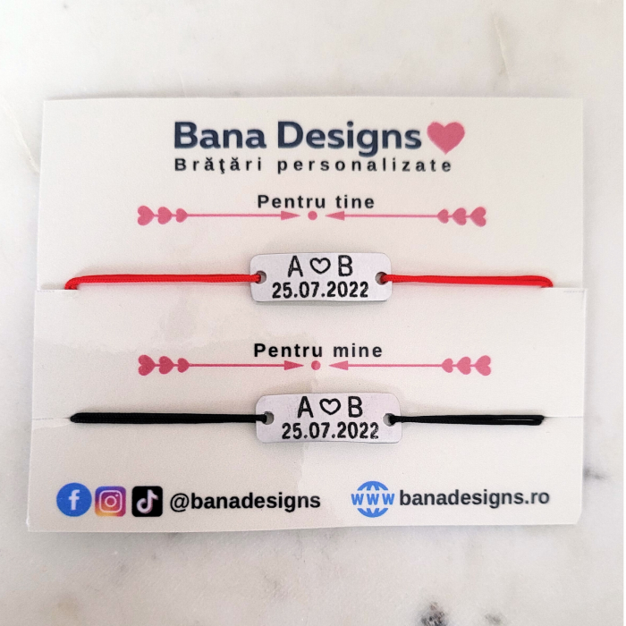 Set cadou cuplu, pentru Valentine's Day, cu bratari personalizate, ursulet, felicitare si cutie cadou [4]