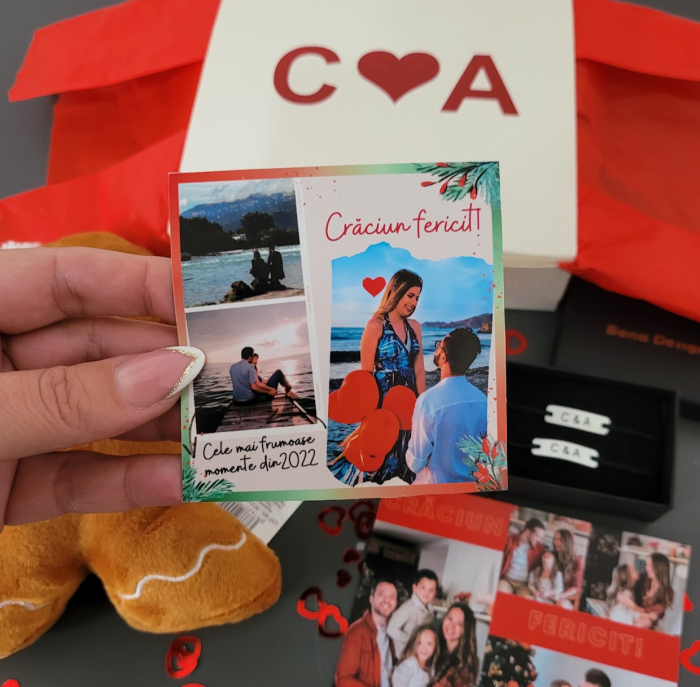 Set cadou cuplu, pentru Craciun, cu plus, bratari personalizate, magnet, felicitare si cutie cadou [5]