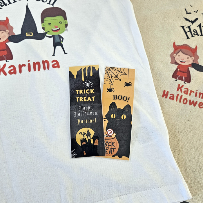 Set cadou Halloween personalizat pentru fetite, cu tricou, colier, semne de carte, sacosa si cutie cadou [5]
